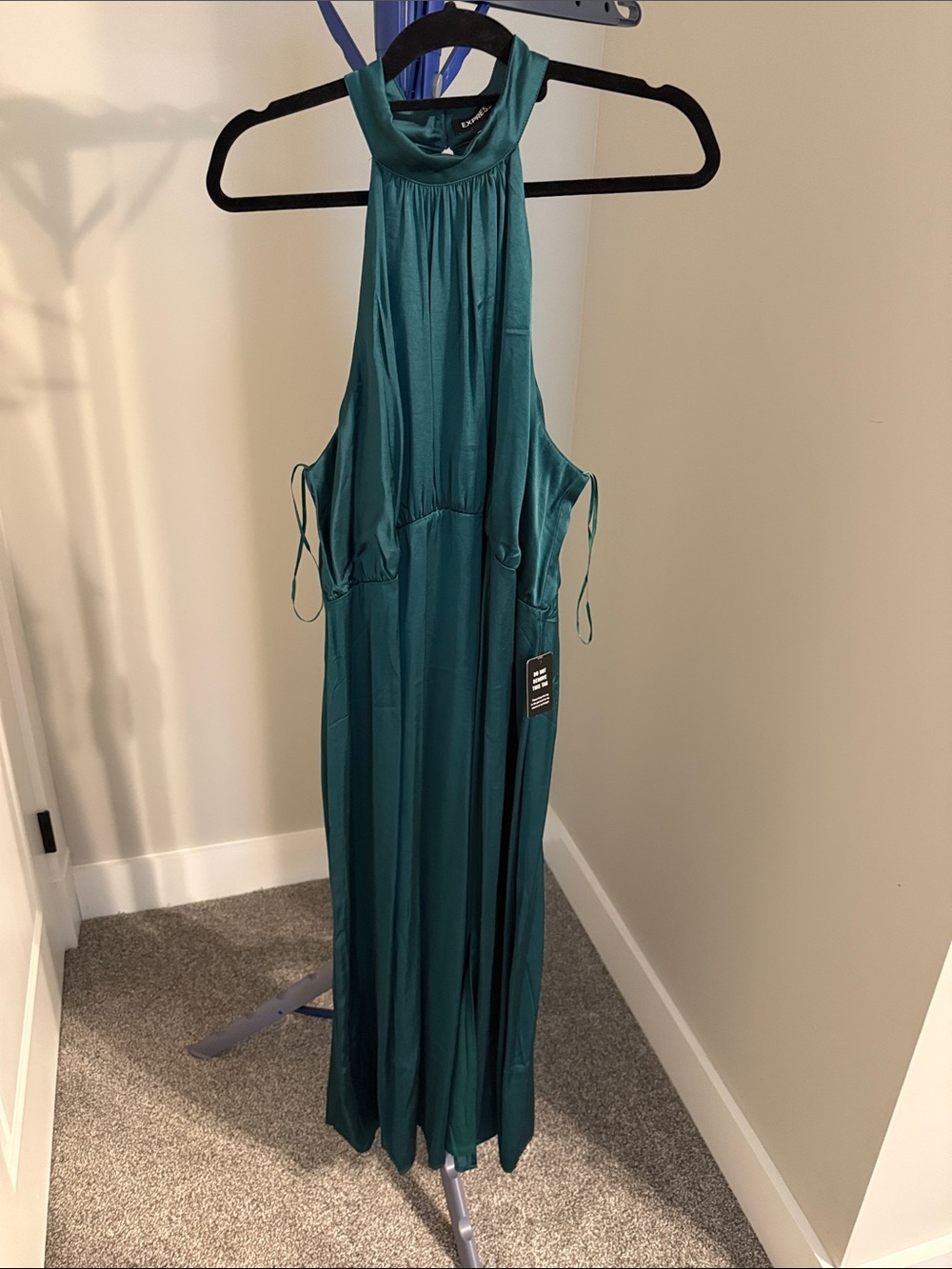 Express Satin Halter Dress - Teal